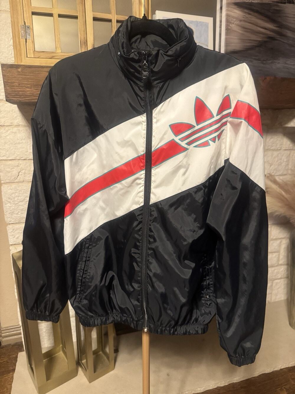 Adidas 1990s Vintage Black White Red Track Jacket